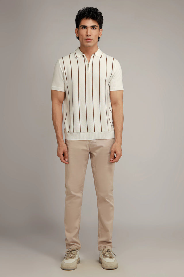 Zipper Striped Polo