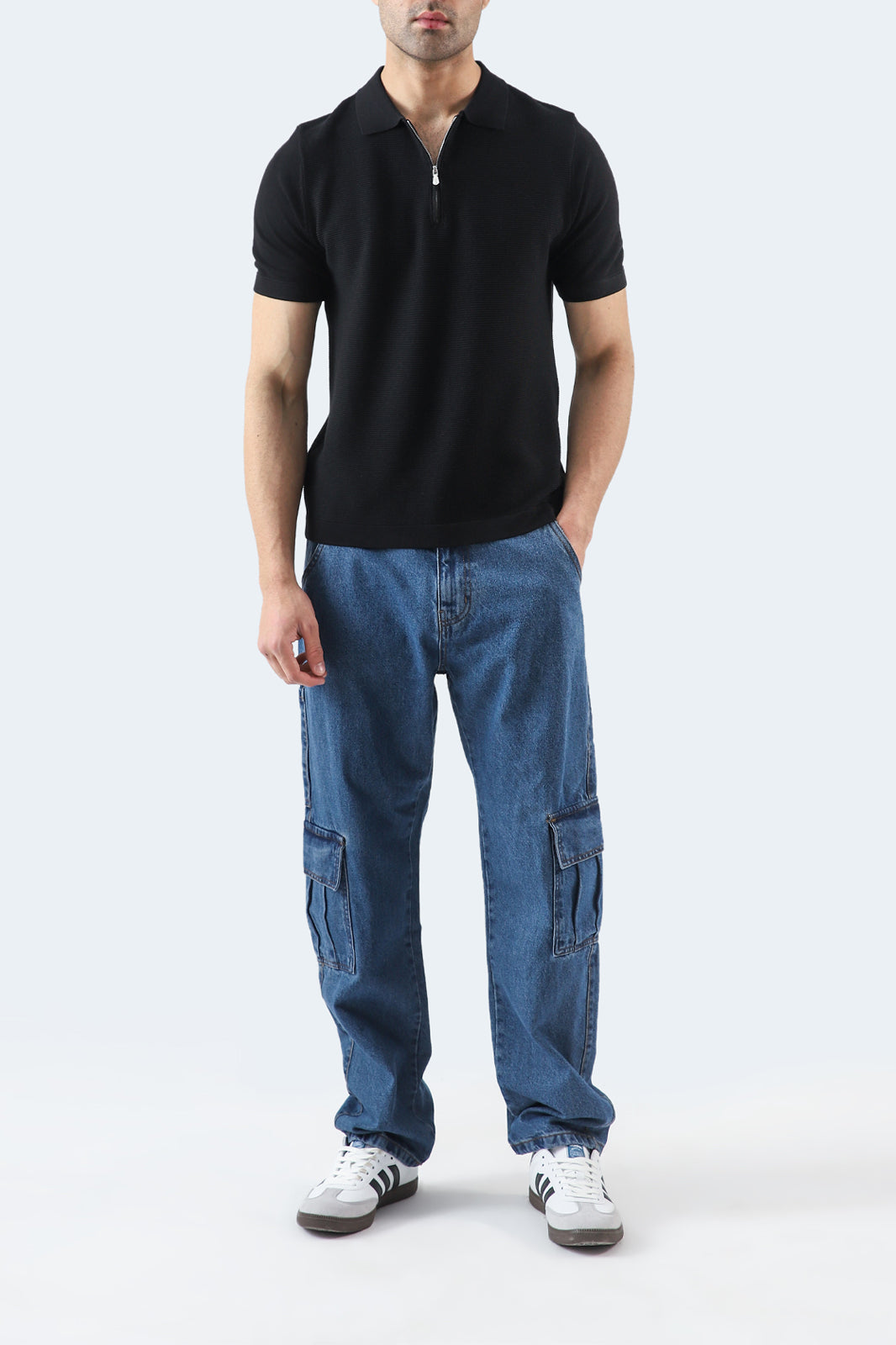 Textured Zipper Polo