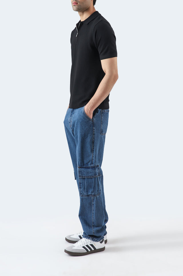 Textured Zipper Polo