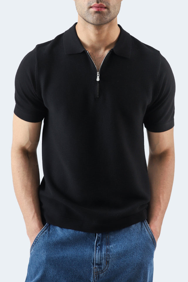 Textured Zipper Polo
