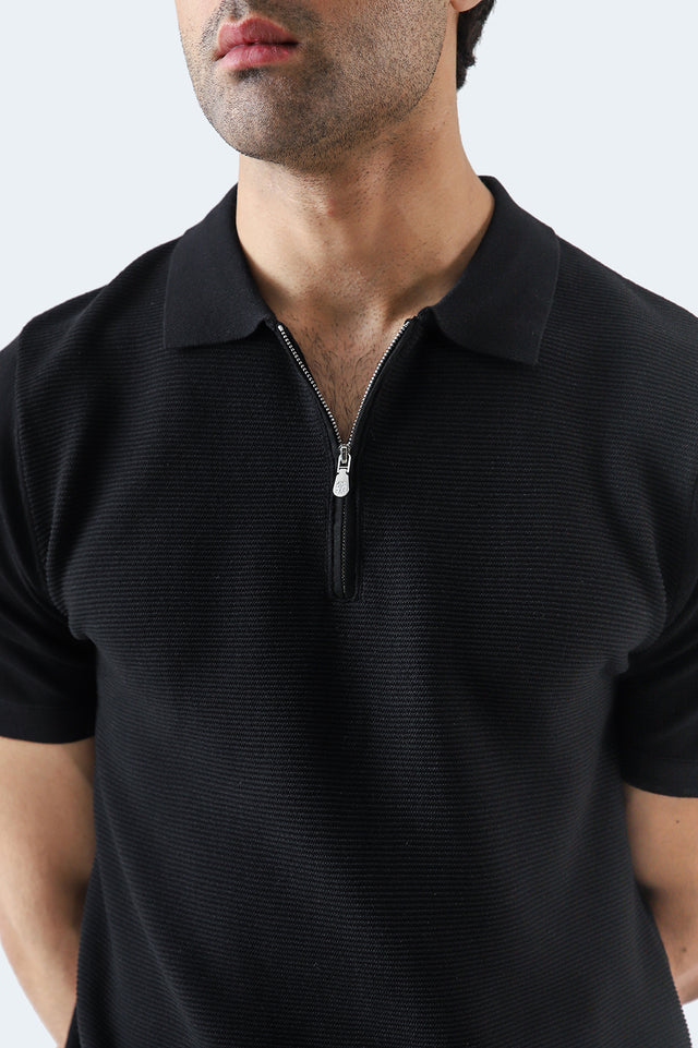 Textured Zipper Polo