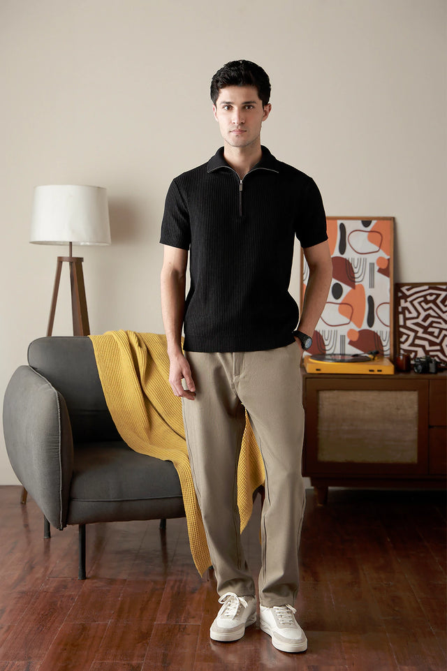 Zipper Textured Polo