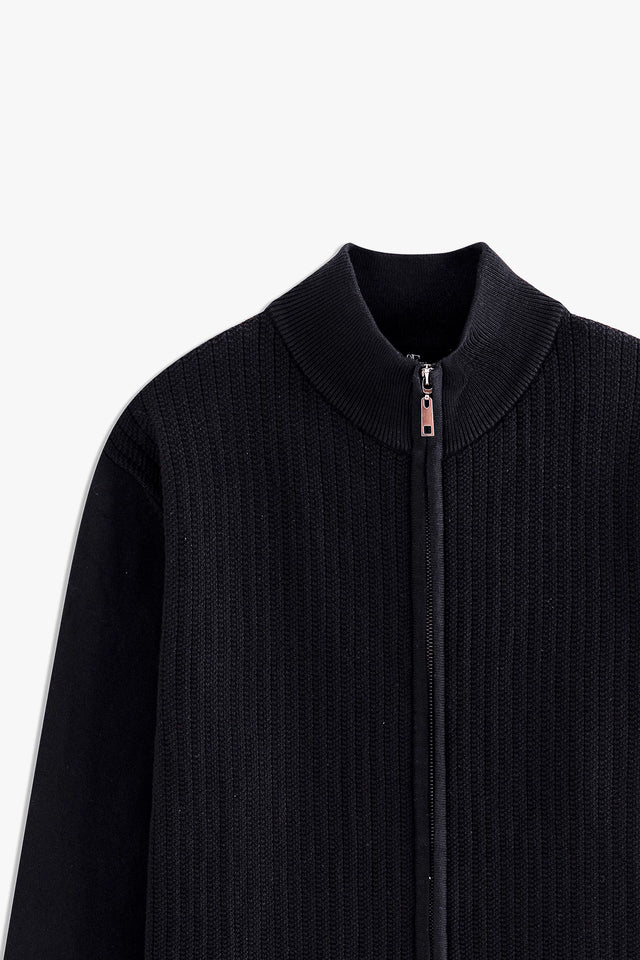 Mock Neck Textured Zipper Sweater