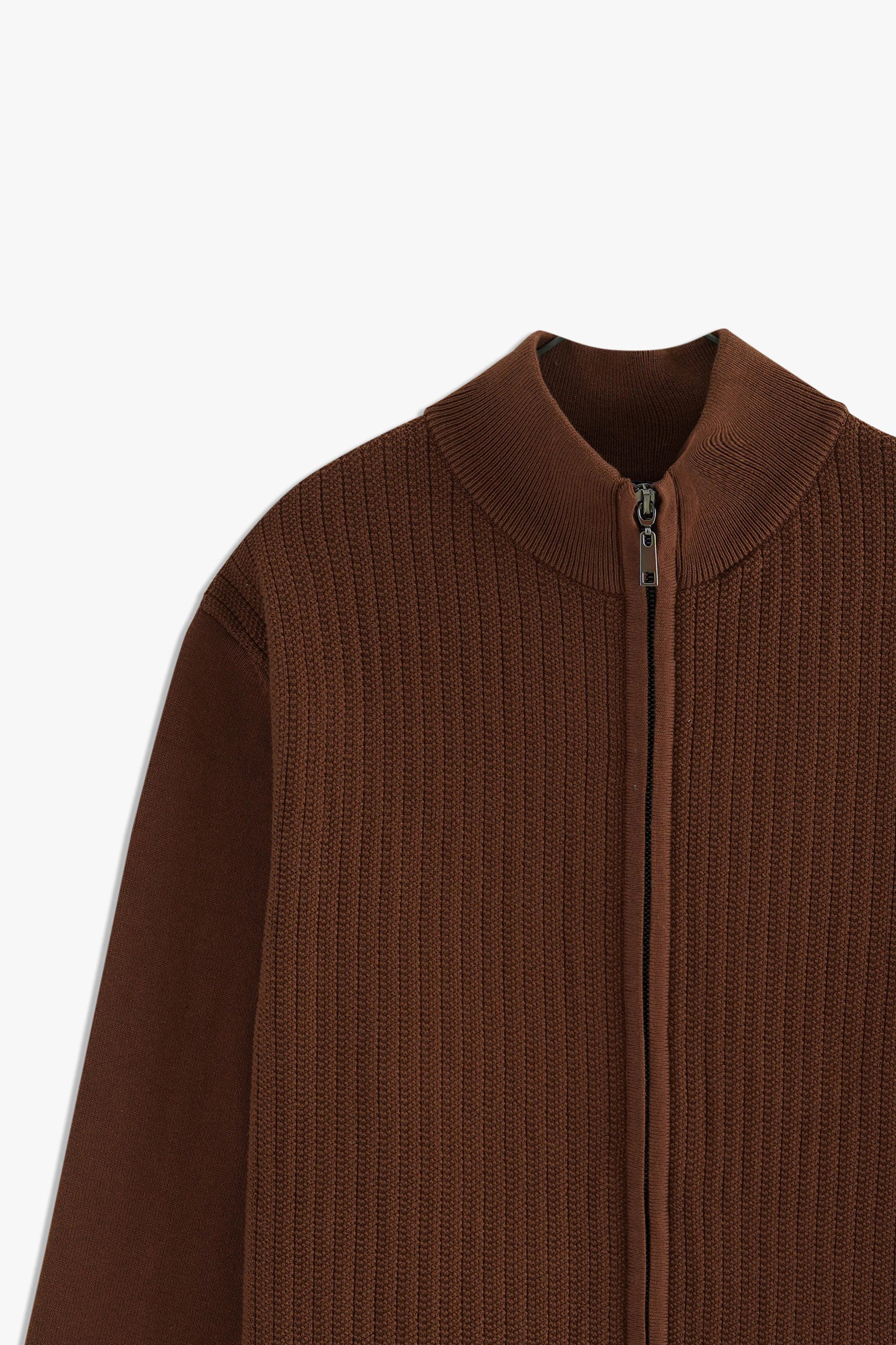 Mock Neck Textured Zipper Sweater
