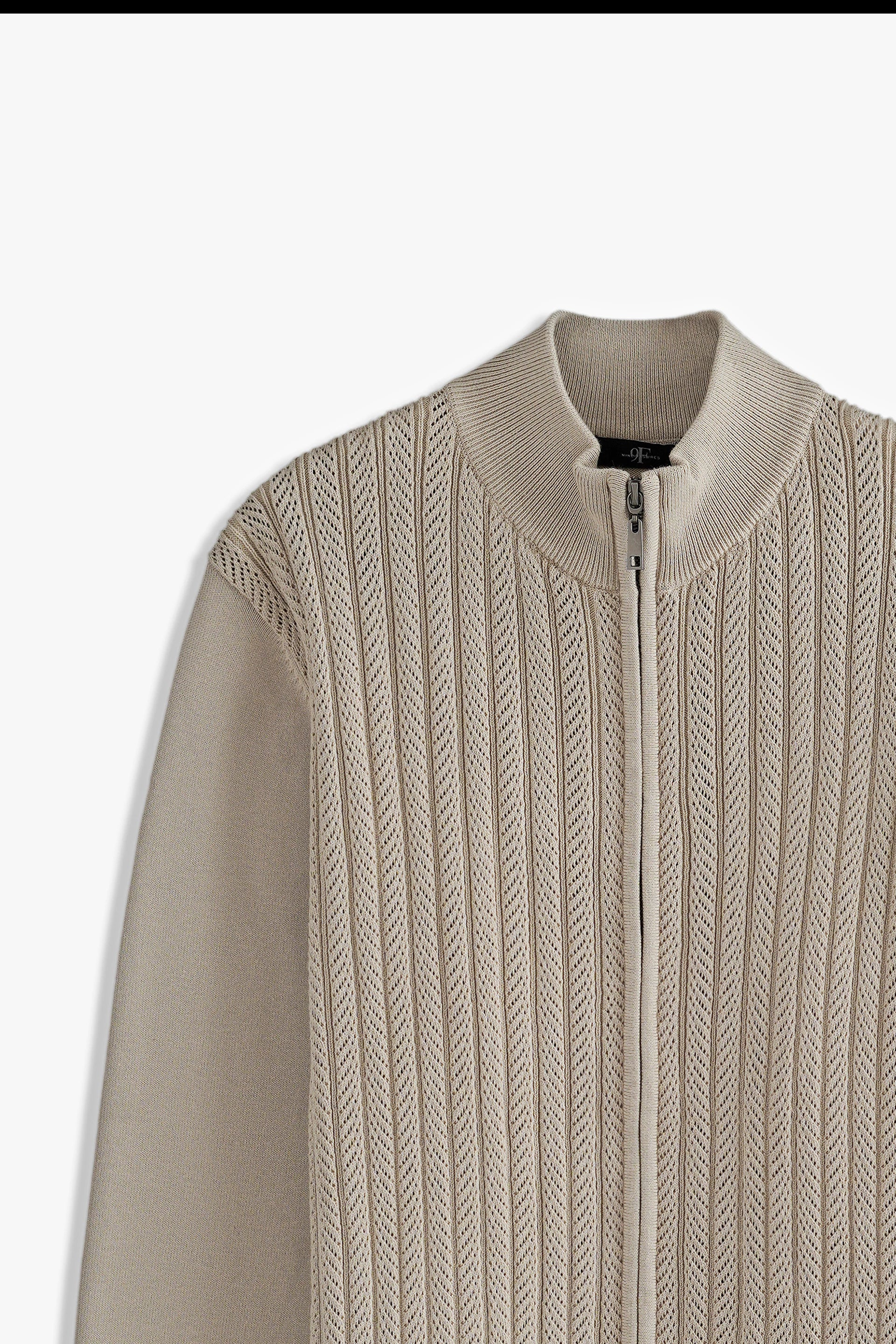 Mock Neck Textured Zipper Sweater