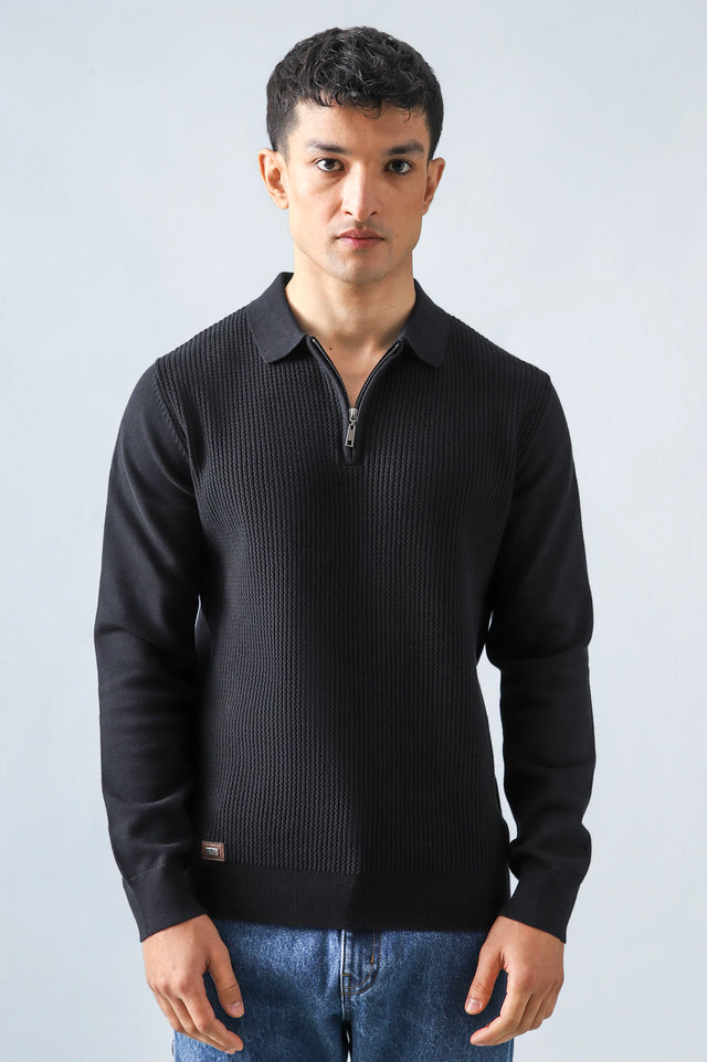 Textured Zipper Sweater