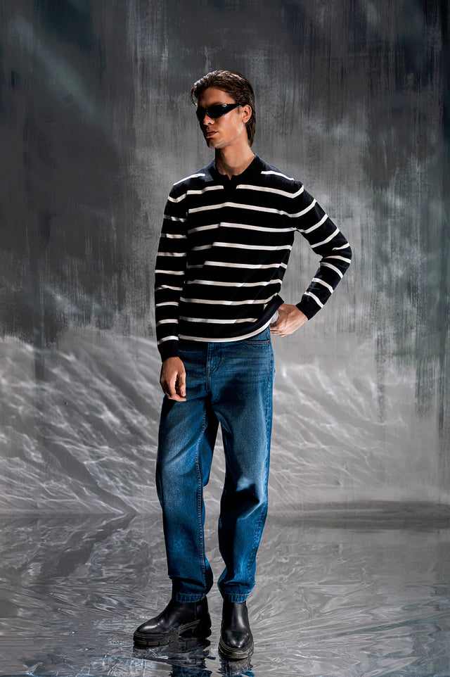 Johnny Collar Striped Sweater Polo