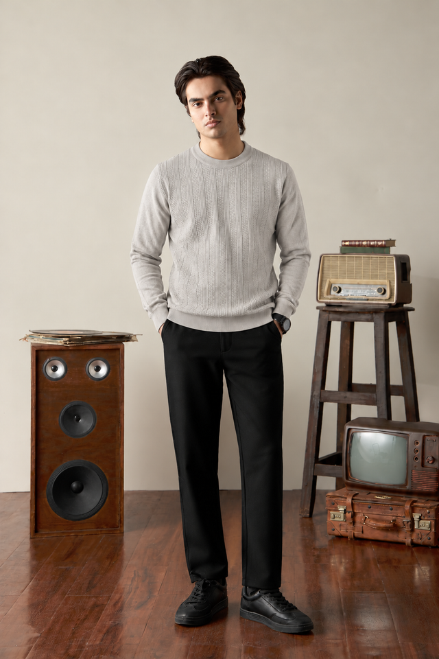 Crew Neck Textured Sweater