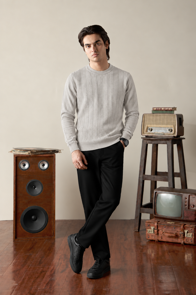 Crew Neck Textured Sweater