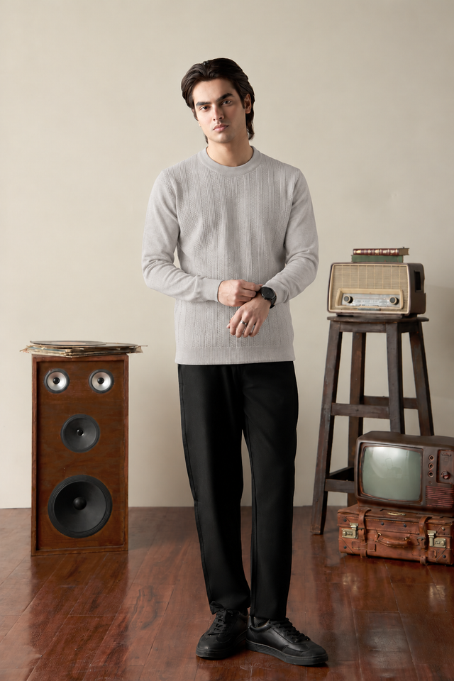 Crew Neck Textured Sweater