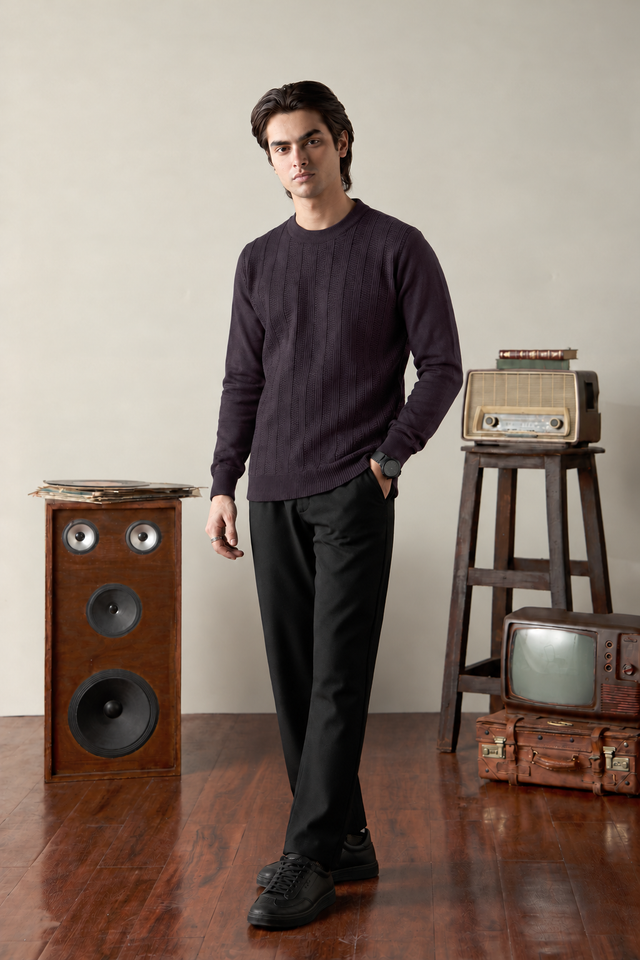 Crew Neck Textured Sweater