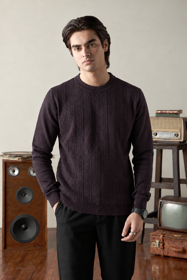 Crew Neck Textured Sweater