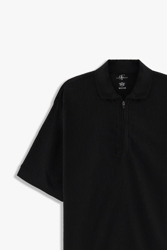 Textured Zipper Polo