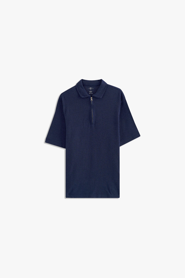 Textured Zipper Polo