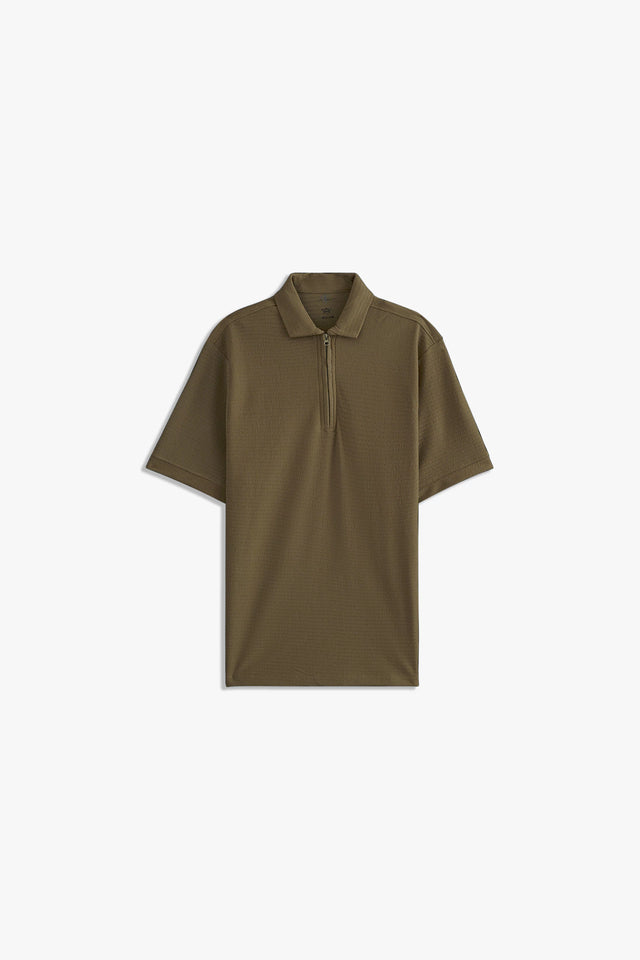 Textured Zipper Polo