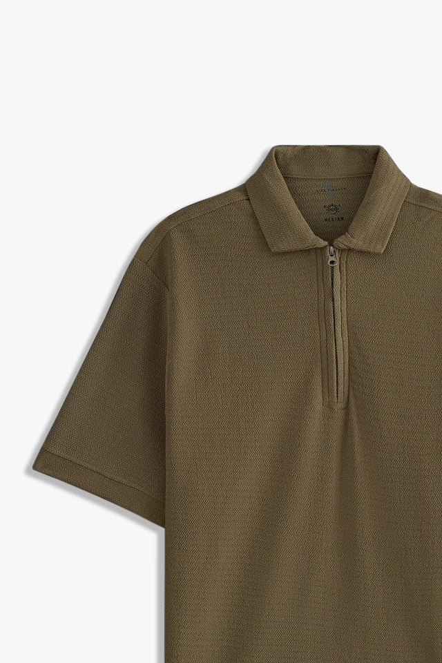 Textured Zipper Polo