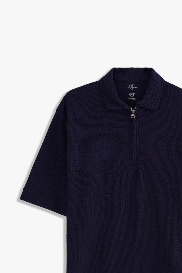 Textured Zipper Polo