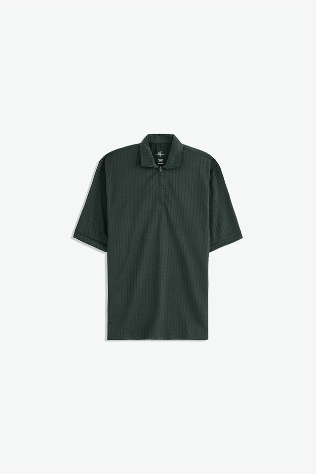 Textured Zipper Polo