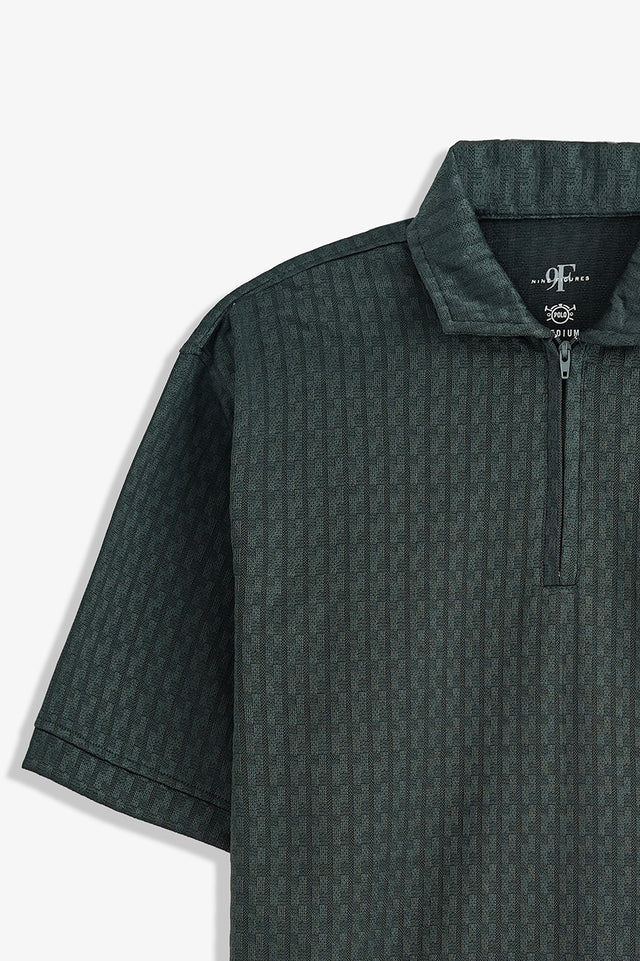 Textured Zipper Polo