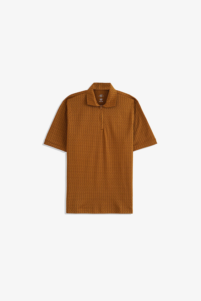 Textured Zipper Polo