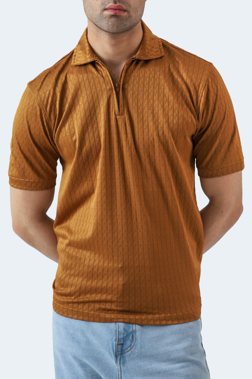 Textured Zipper Polo
