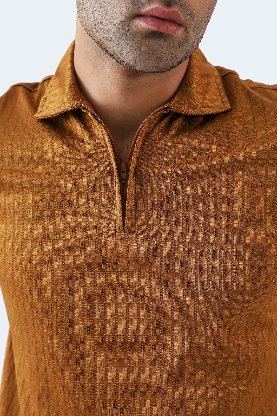 Textured Zipper Polo