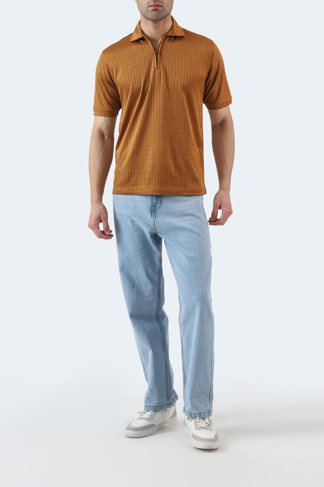 Textured Zipper Polo
