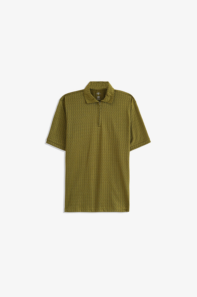 Textured Zipper Polo