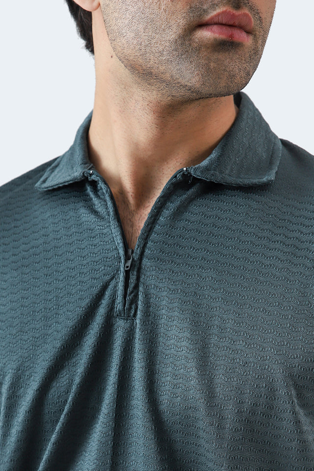 Textured Zipper Polo
