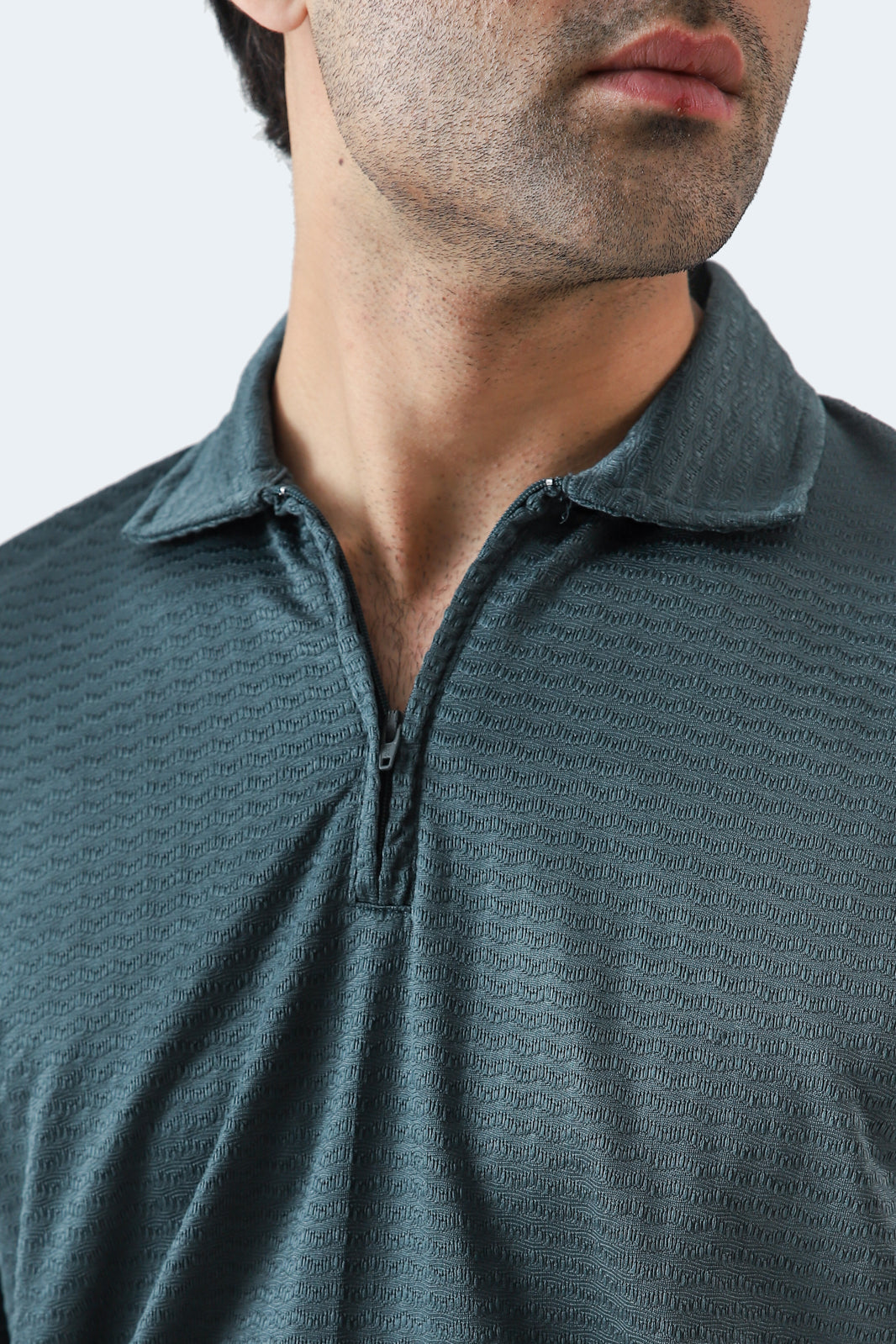 Textured Zipper Polo
