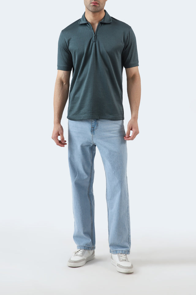Textured Zipper Polo