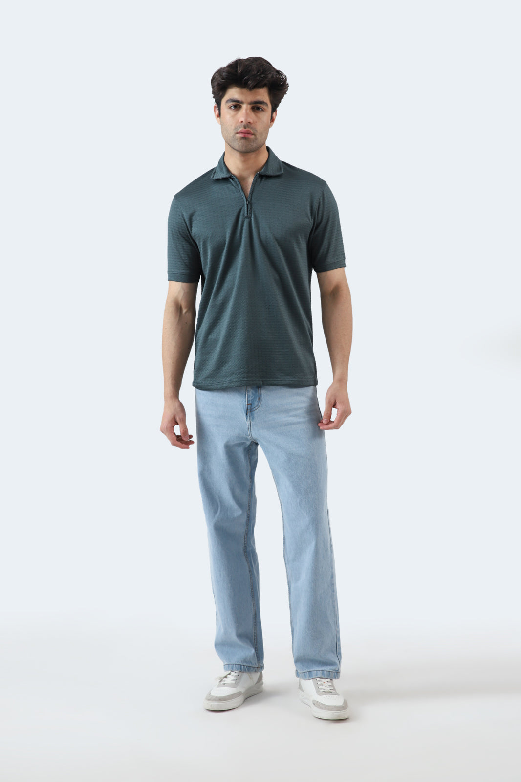 Textured Zipper Polo