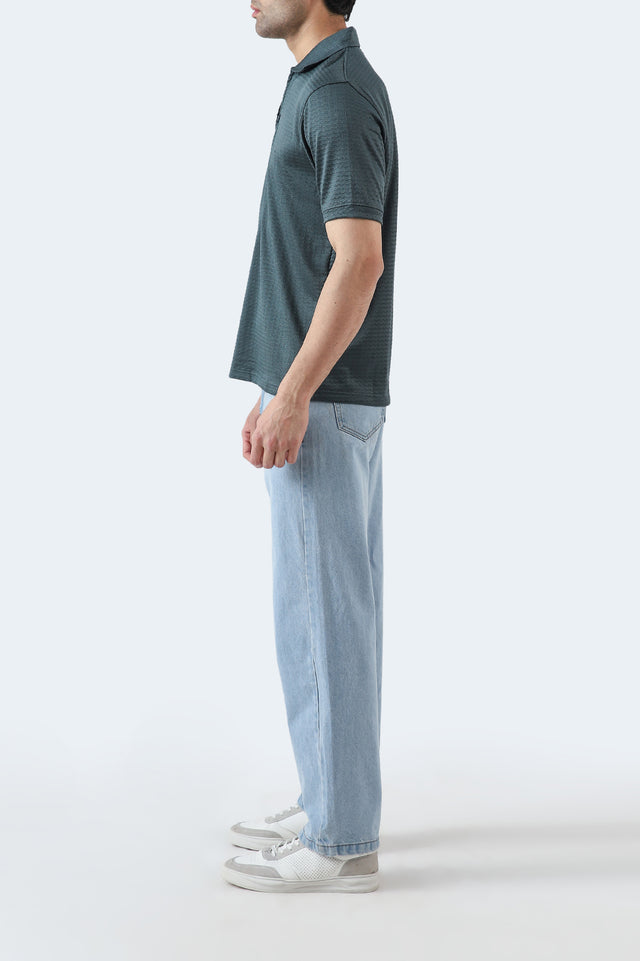 Textured Zipper Polo