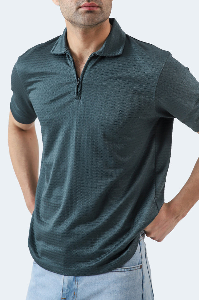Textured Zipper Polo
