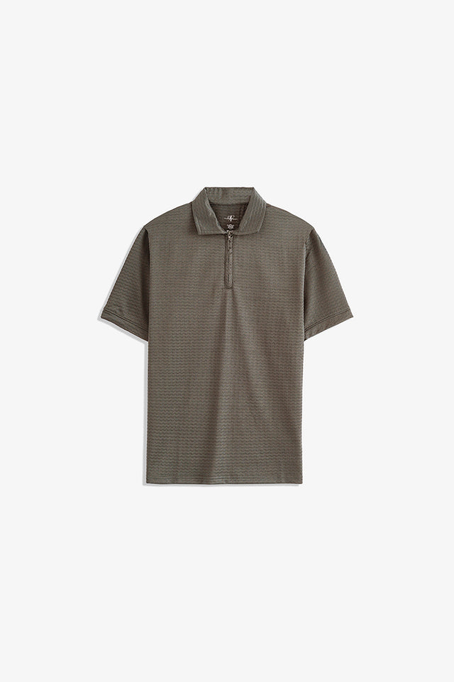 Textured Zipper Polo