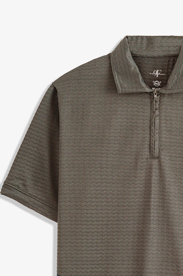 Textured Zipper Polo