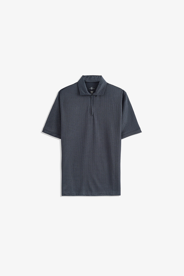 Textured Zipper Polo