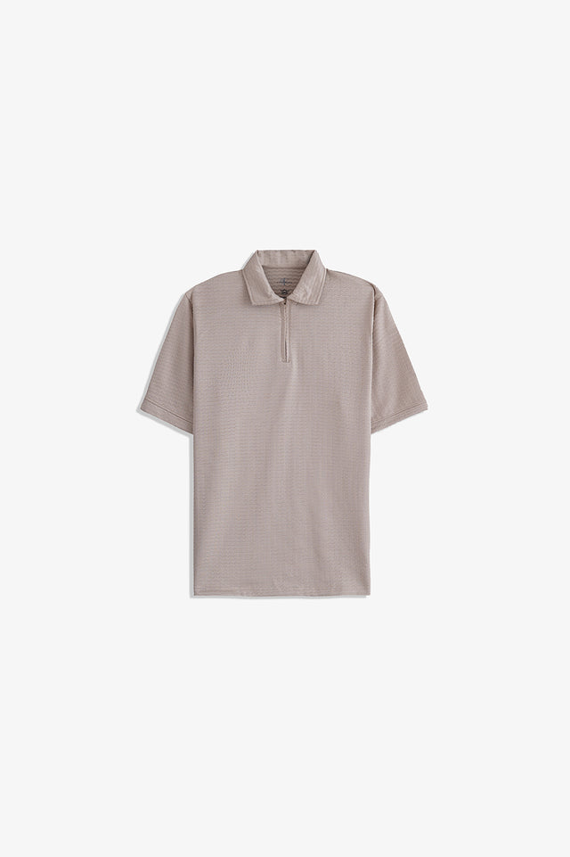 Textured Zipper Polo