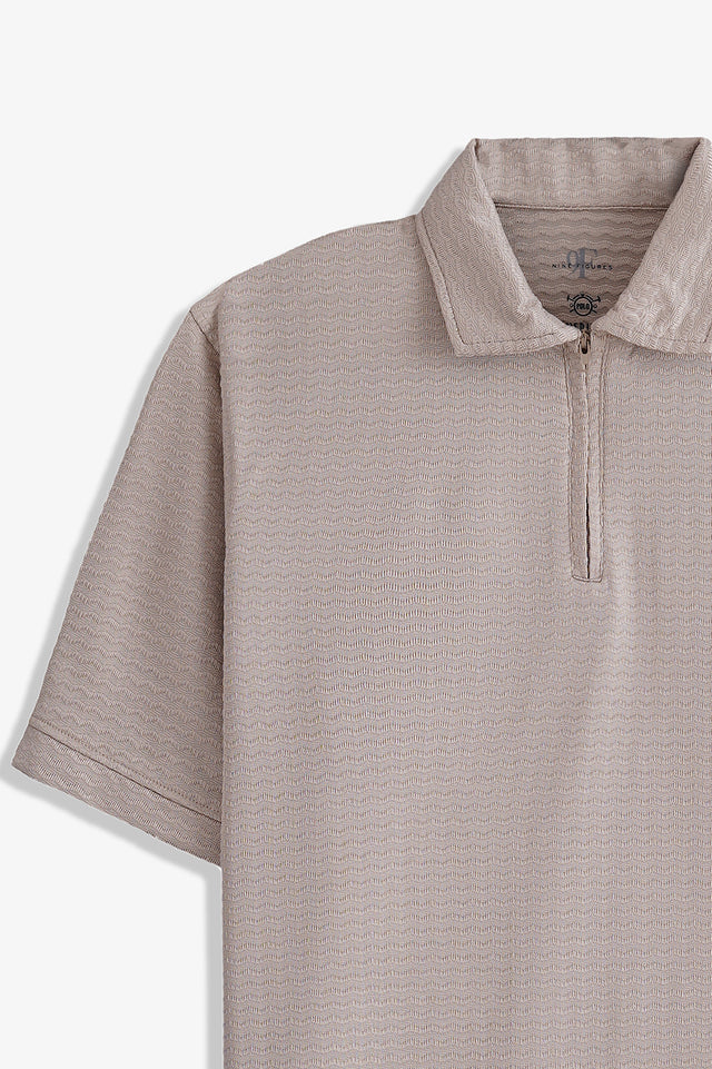 Textured Zipper Polo