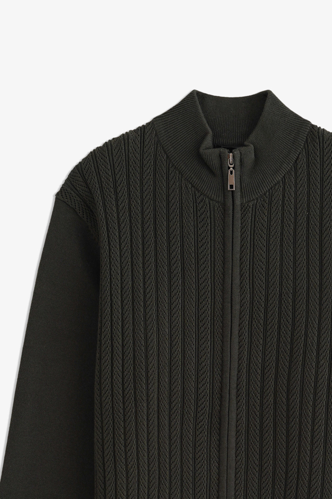 Mock Neck Textured Zipper Sweater
