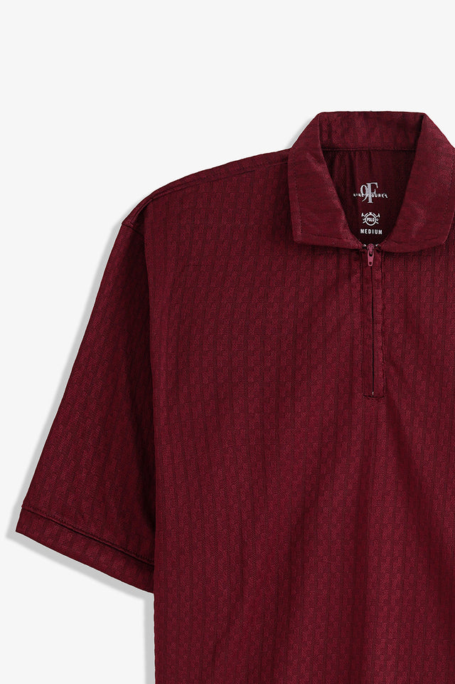 Textured Zipper Polo