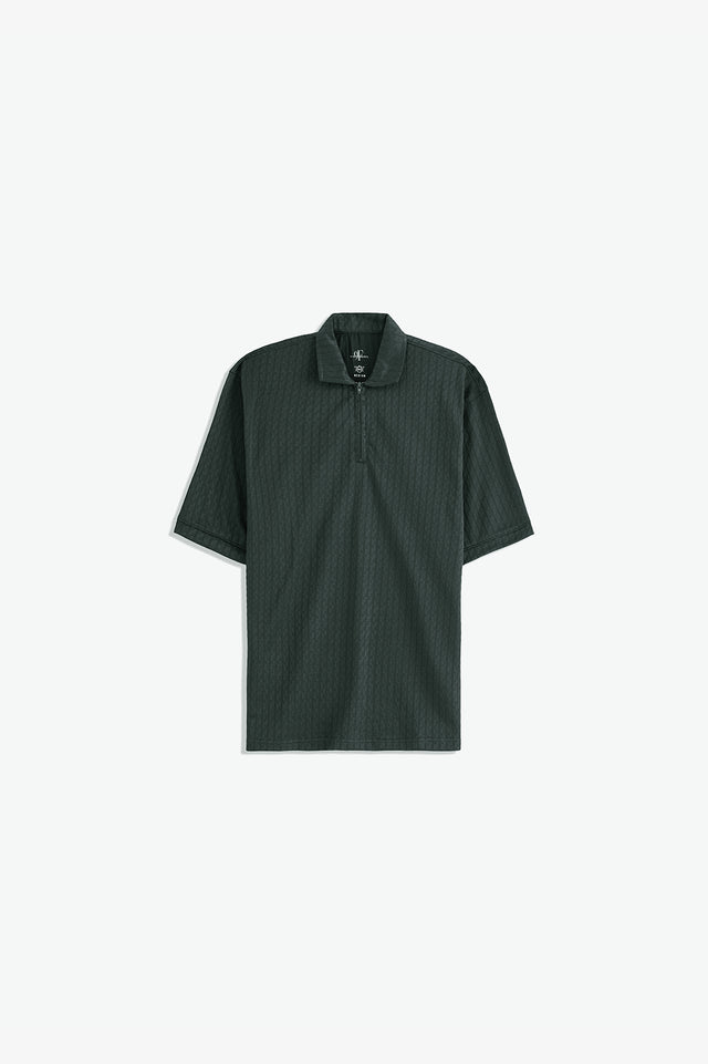 Textured Zipper Polo