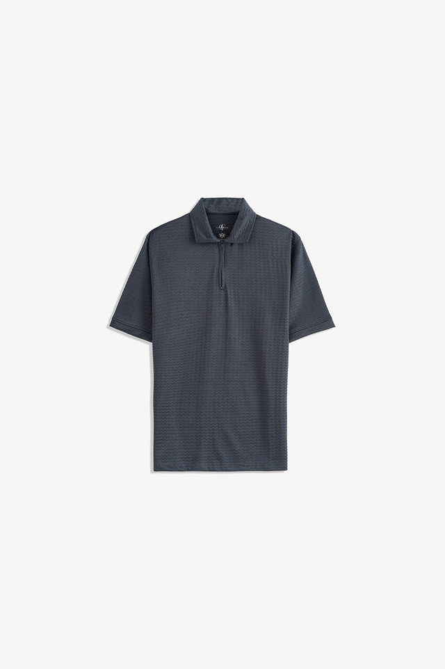 Textured Zipper Polo