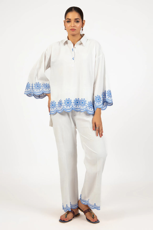 White Blue Co-ord Set