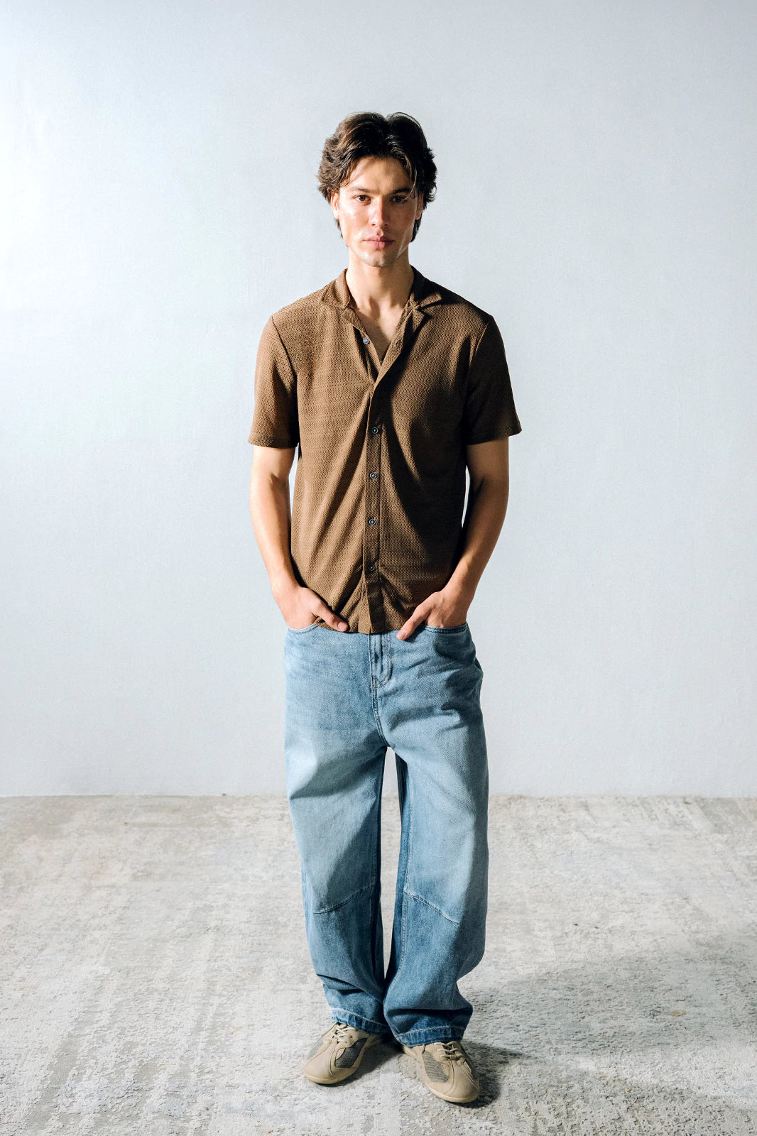 Cuban Collar Textured Shirt