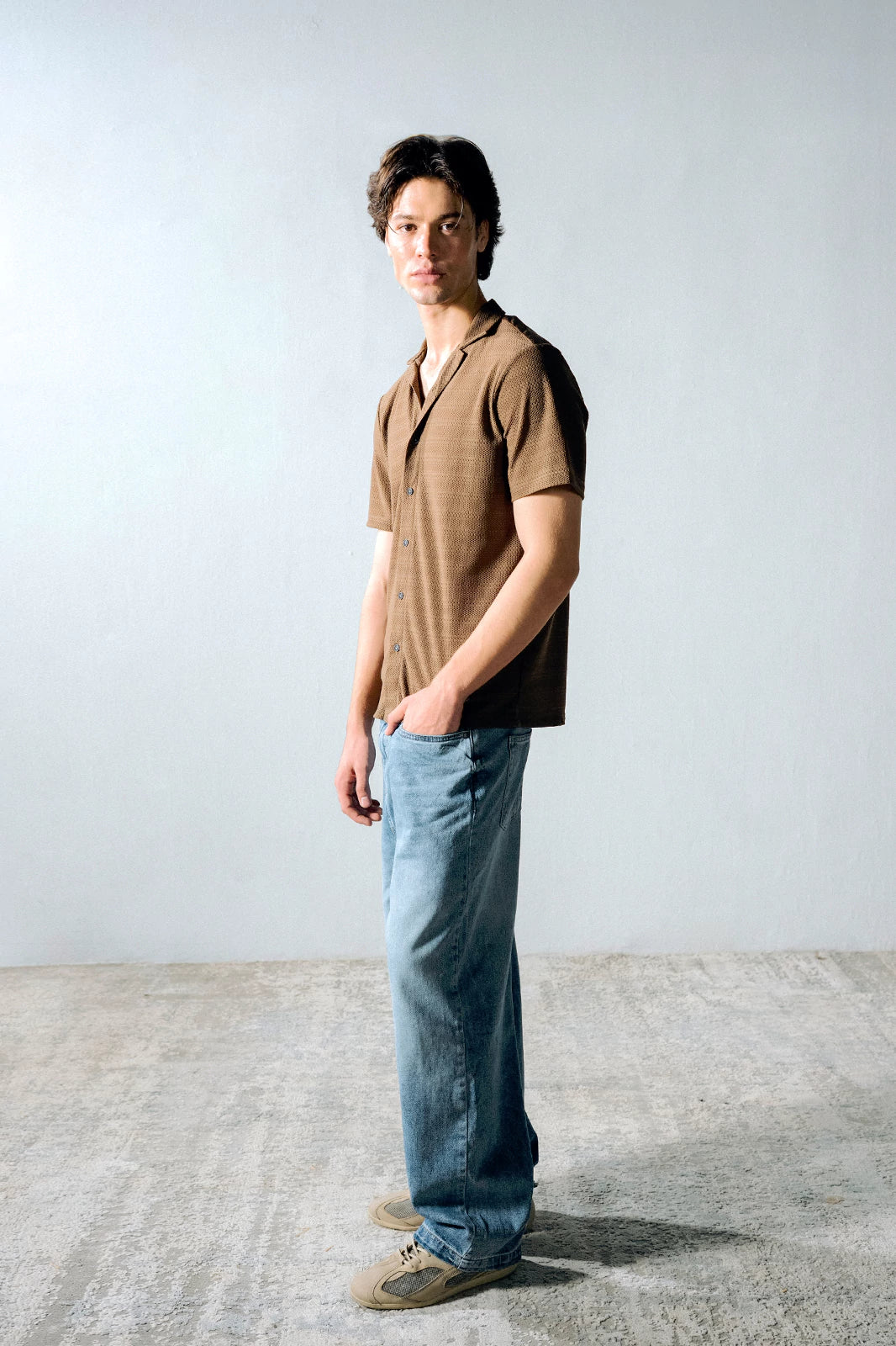 Cuban Collar Textured Shirt
