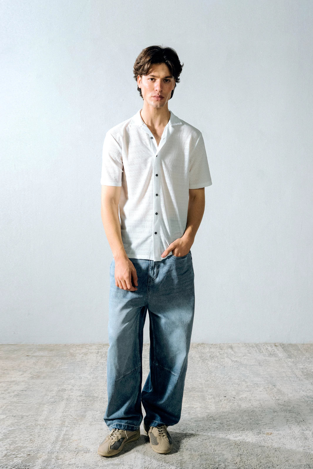Cuban Collar Textured Shirt