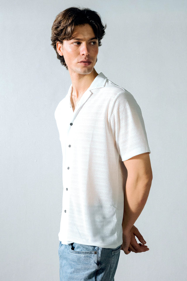 Cuban Collar Textured Shirt