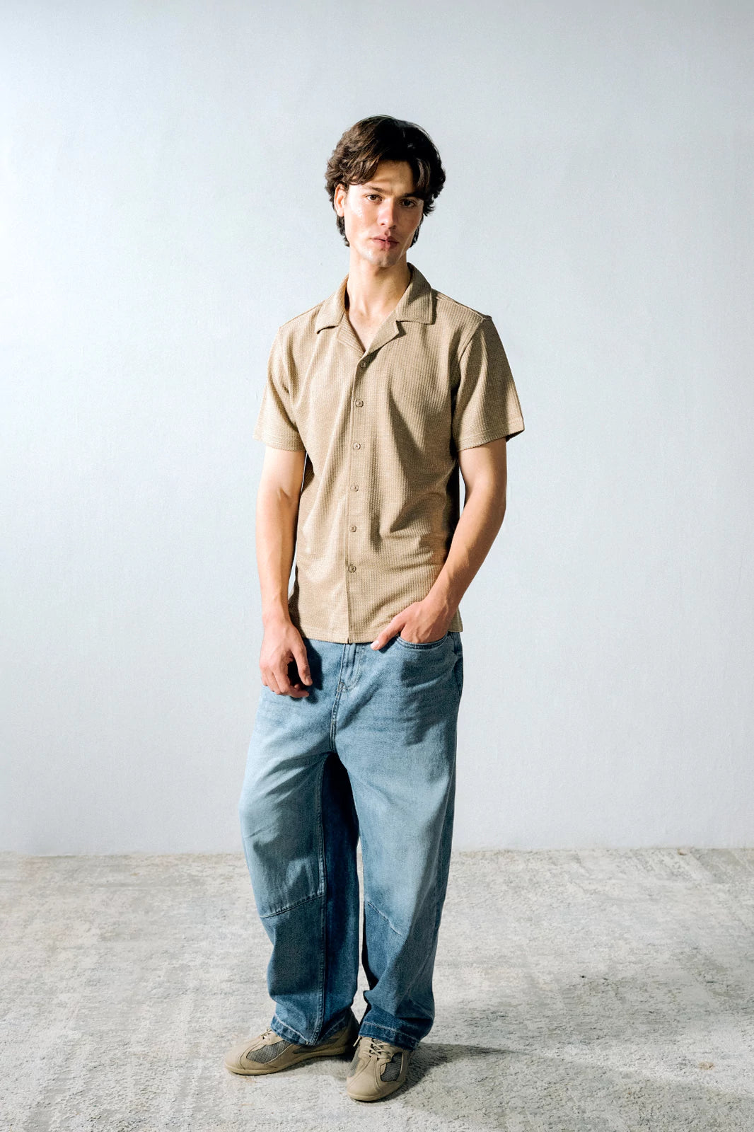 Cuban Collar Textured Shirt