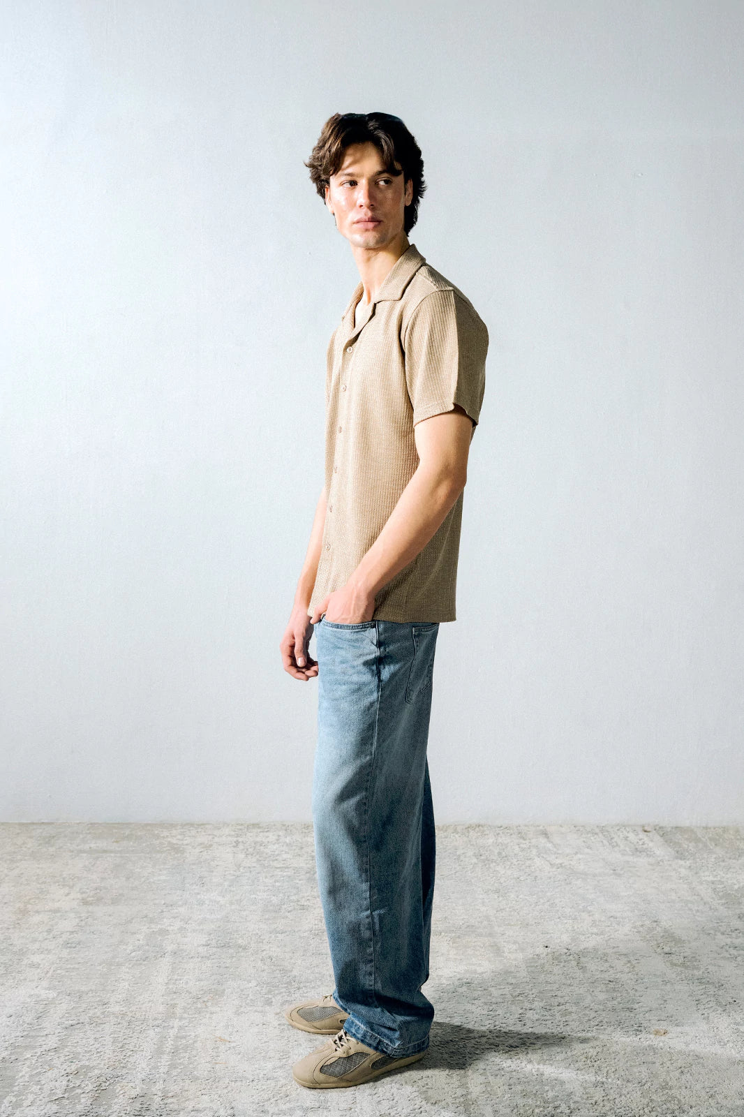 Cuban Collar Textured Shirt